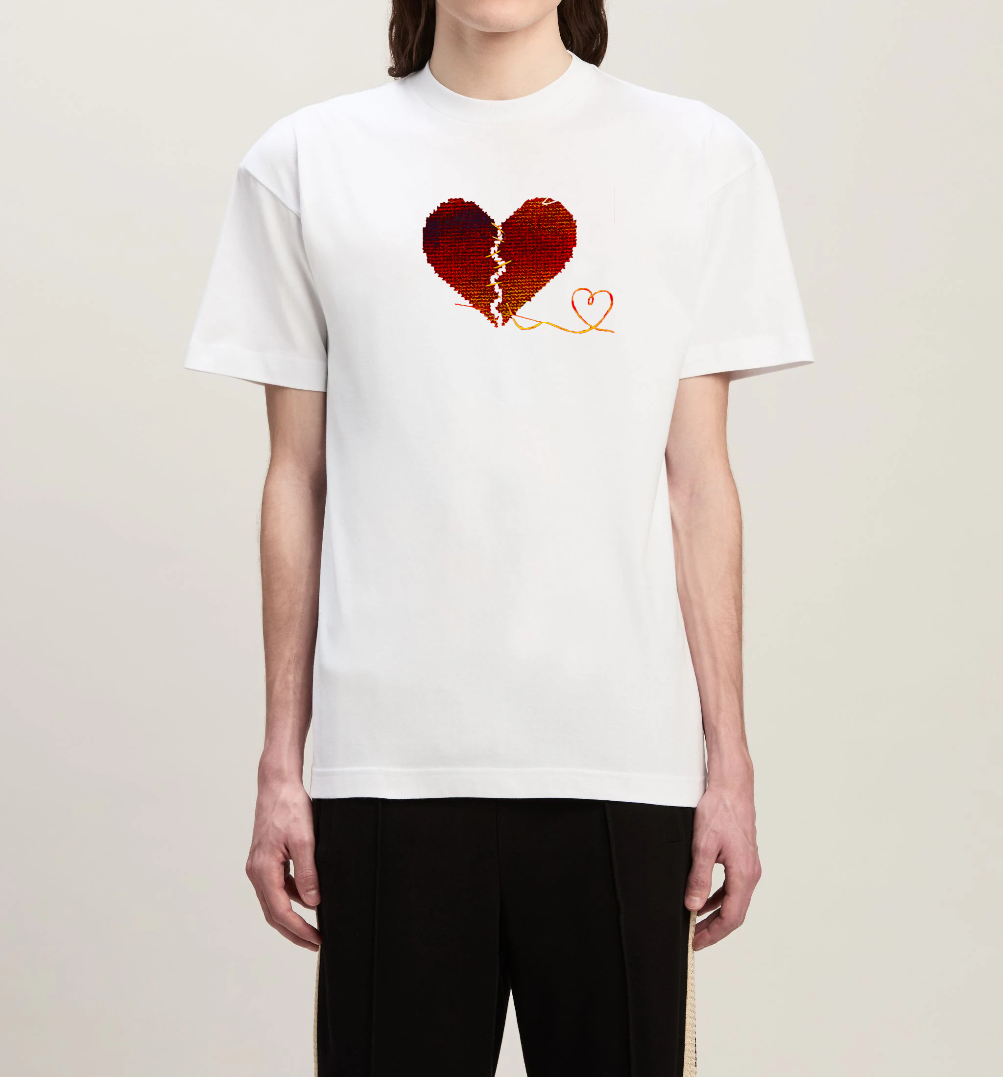 Stitched Heart Printed  white T-Shirt