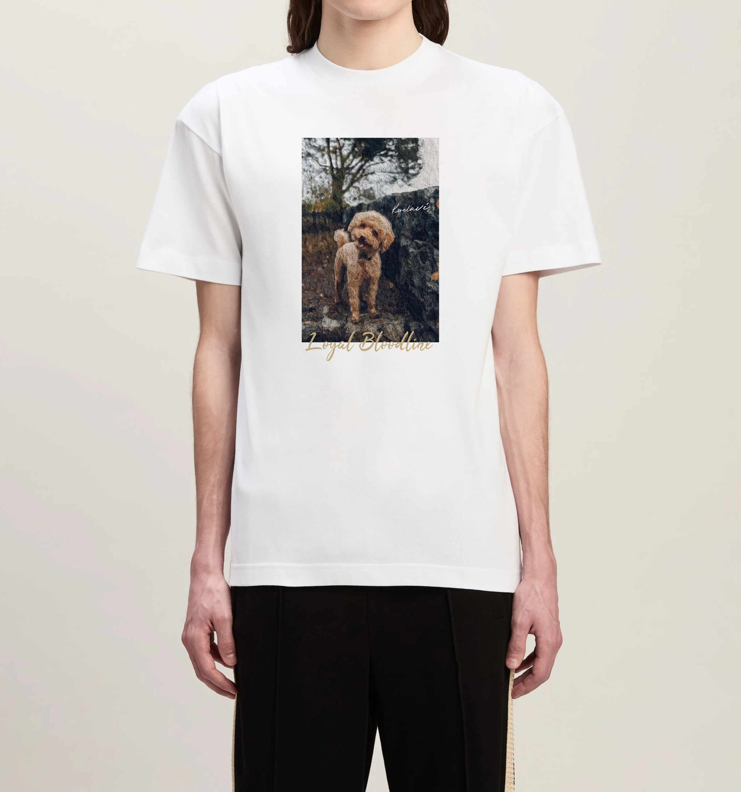 Oil painting Dog Relaxed-Fit T-Shirt in white