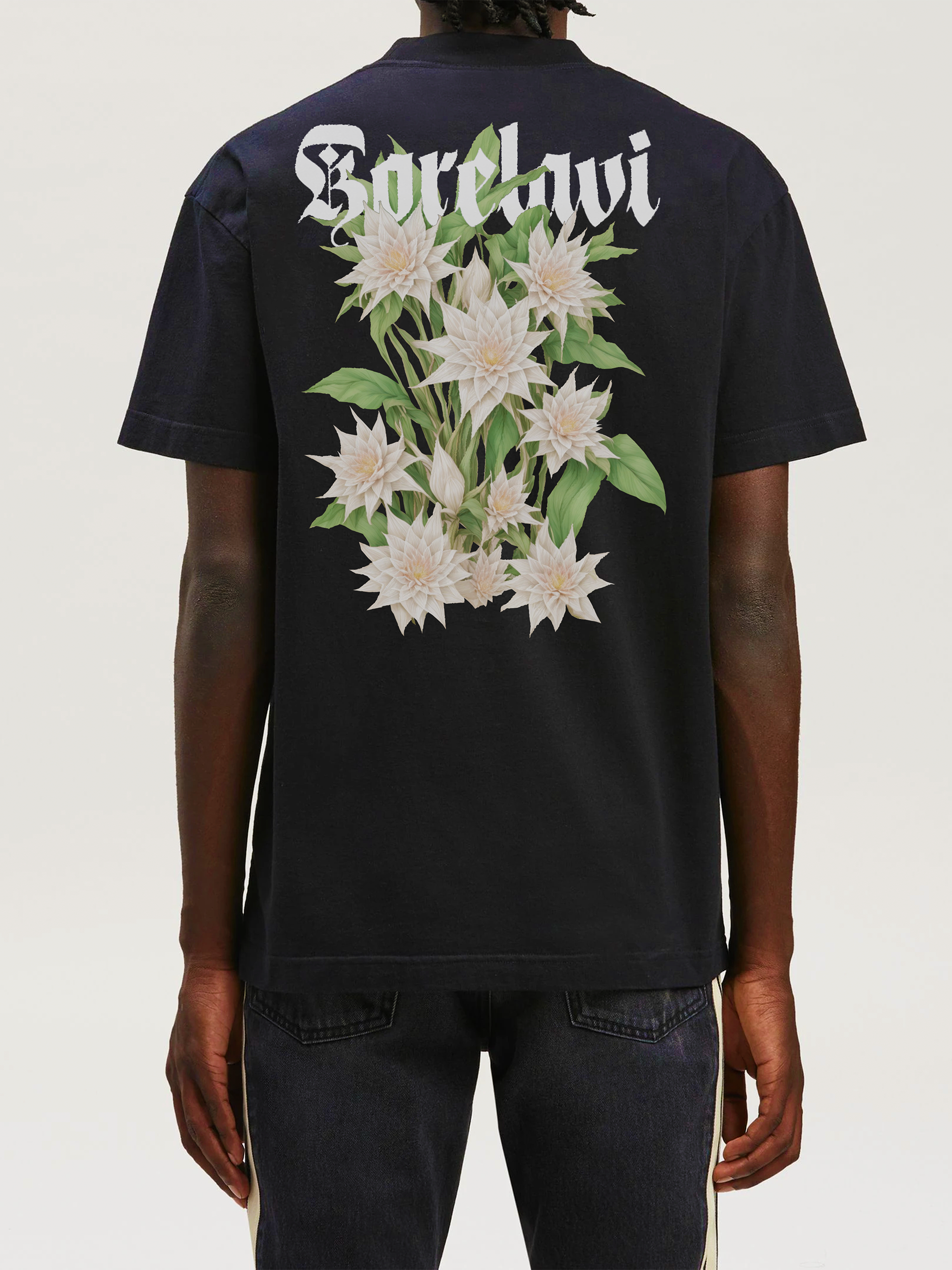 Blooming Epiphyllum Printed black T-Shirt