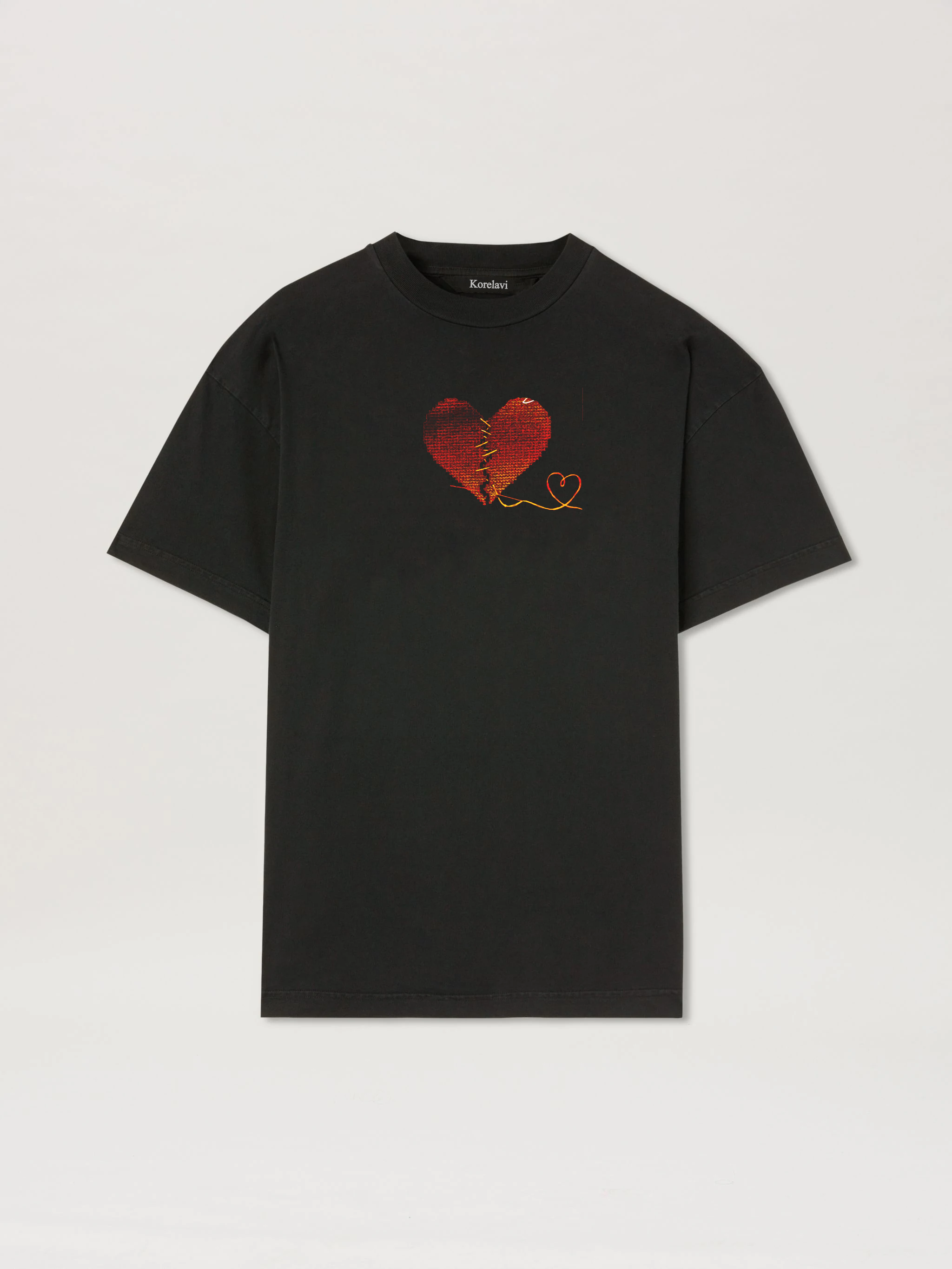 Stitched Heart Printed black T-Shirt